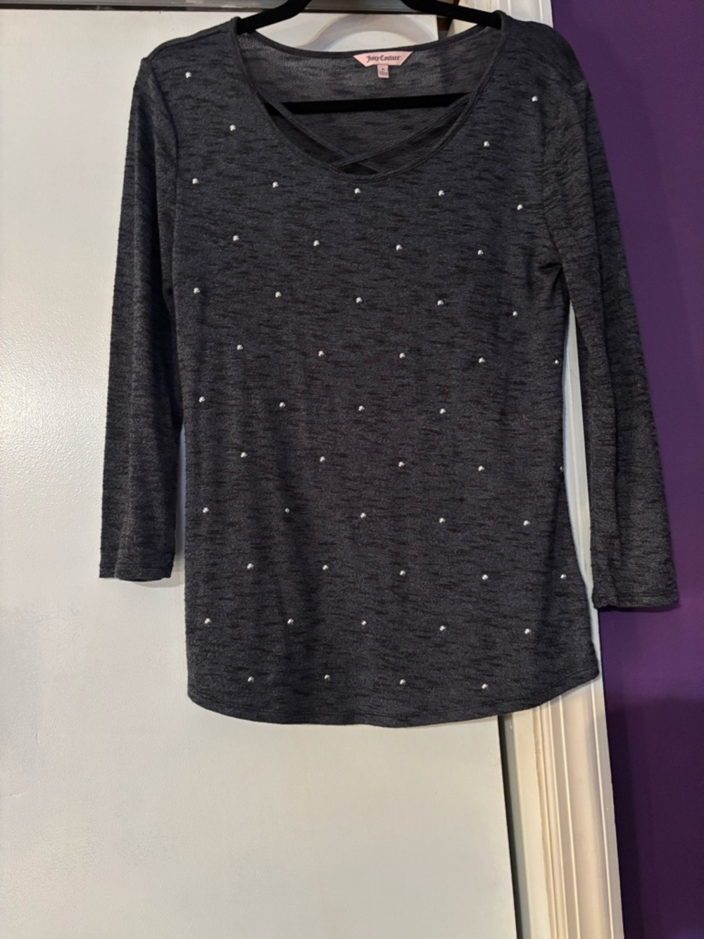 Juicy Couture Charcoal Embellished Long Sleeve Top